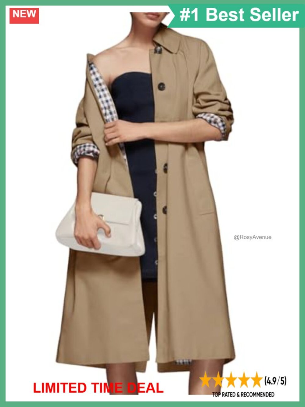 Long Trench Coat Single Breasted Lapel Plaid Lined Oversized Windproof Winter